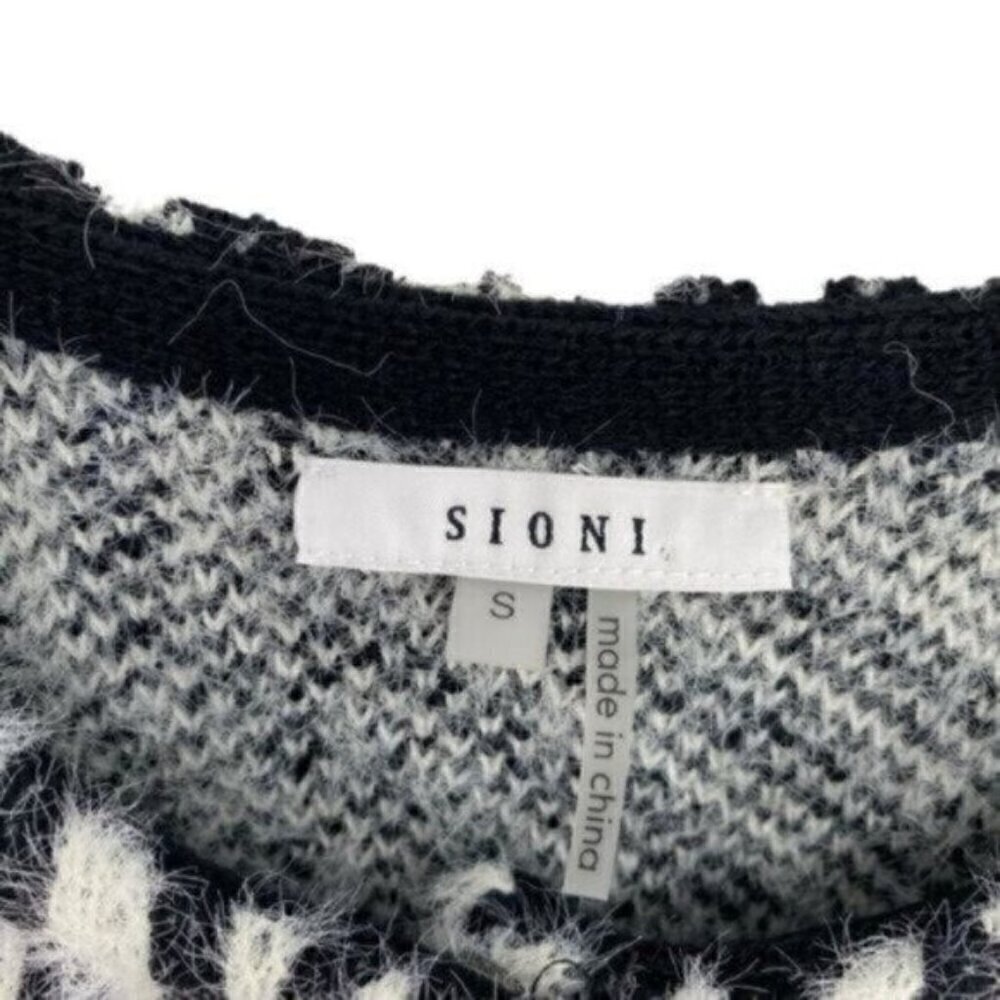 Sioni Anthropologie Women's Long Fuzzy Geometric Cardigan Sweater - Picture 6 of 10